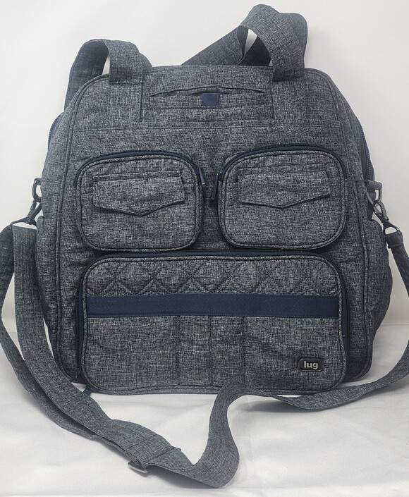 lug Handbags - NWOT LUG Puddle Jumper Overnight Weekend Gym Tote Bag Brushed Heather Gray Blue
